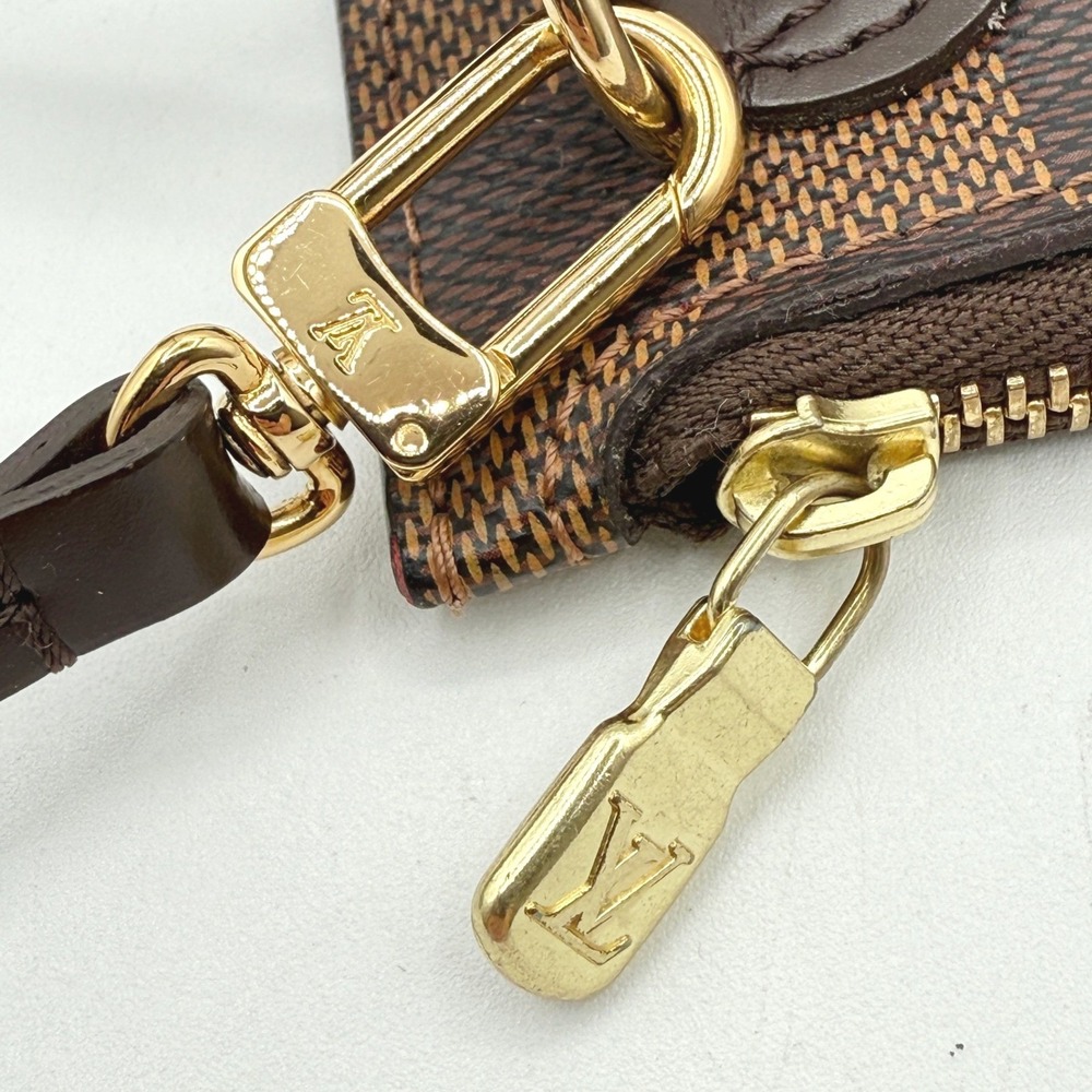 Louis Vuitton DAMIER Ebene Neverfull MM Pochette Wristlet Red Interior (6"x9.5") - Picture 5 of 11